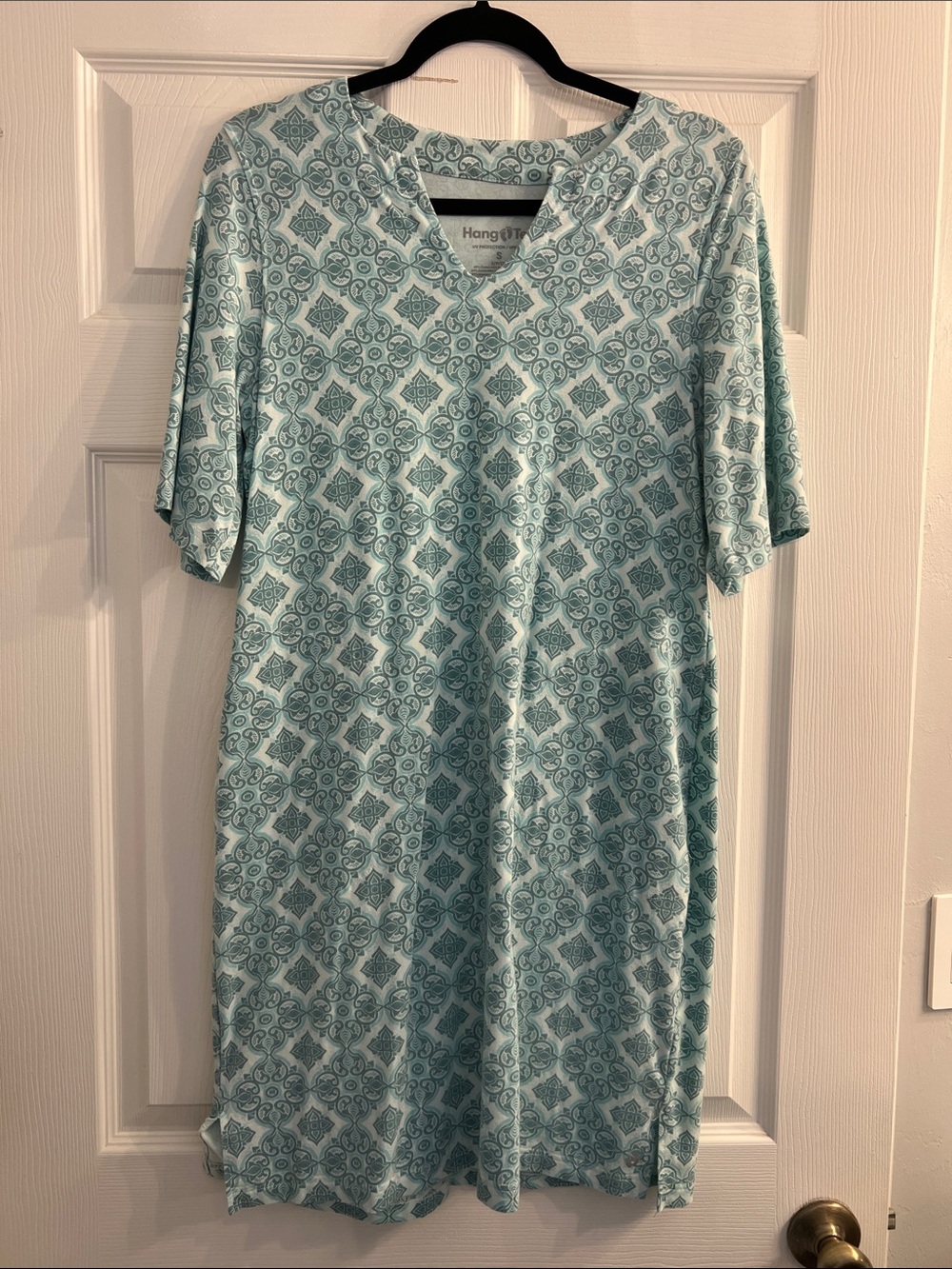 Hang Ten Light Aqua Geometric VโNeck Midi Dress